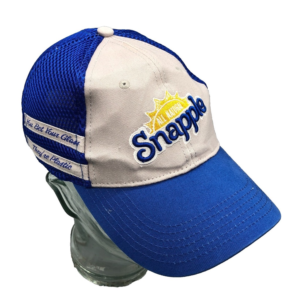 Snapple Trucker Hat Cap Blue Side Stripes Strap Back Soda Pop Promo Giveaway